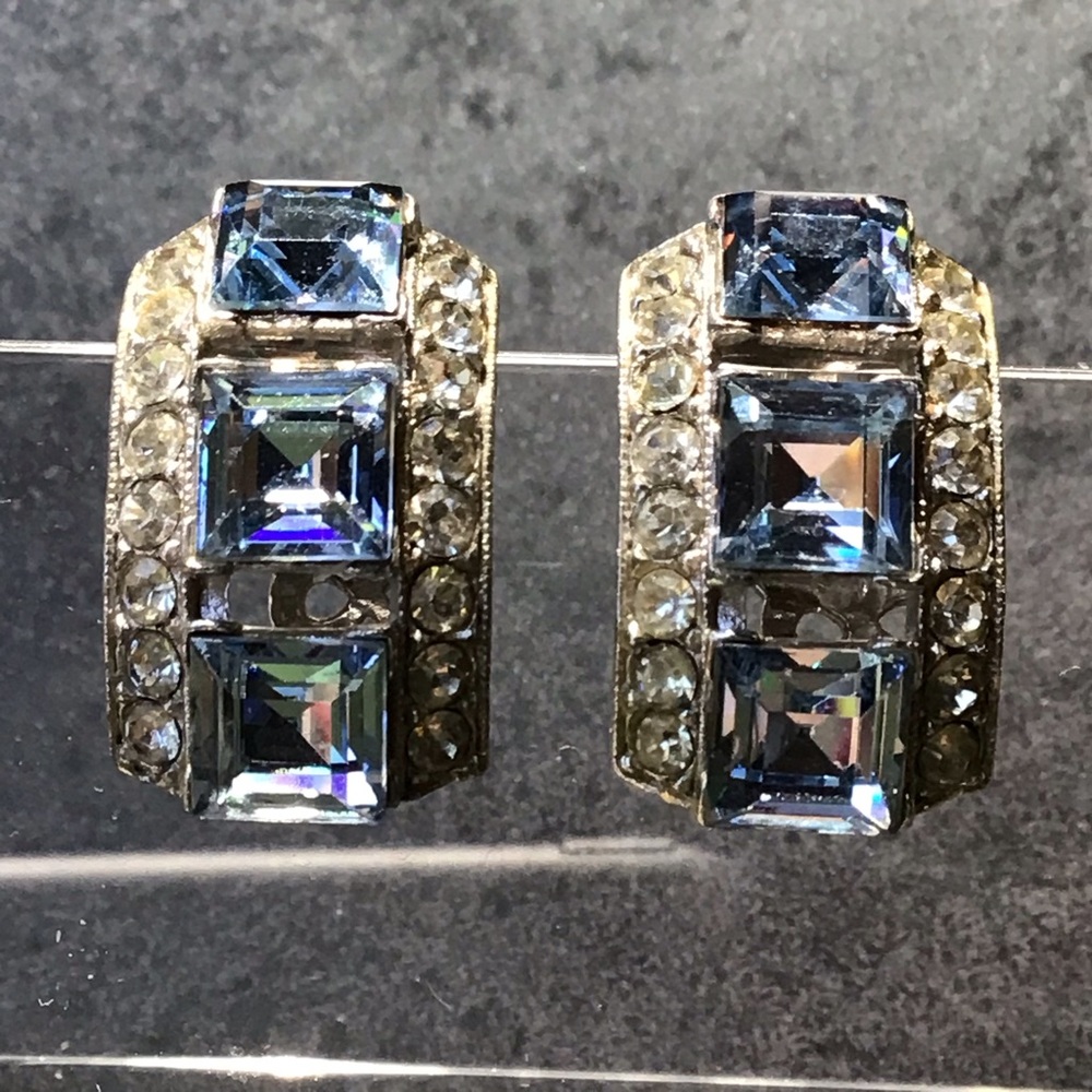 Rhinestone and Blue Crystal Clip-on Earrings